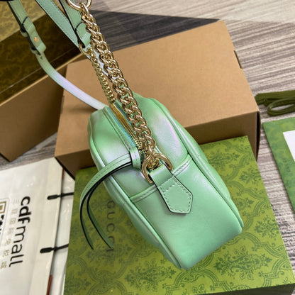 GG MARMONT 24 SMALL MATELASS¨¦ SHOULDER BAG GREEN IRIDESCENT CALFSKIN