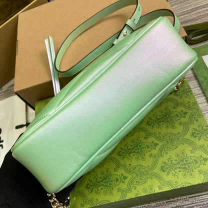 GG MARMONT 24 SMALL MATELASS¨¦ SHOULDER BAG GREEN IRIDESCENT CALFSKIN