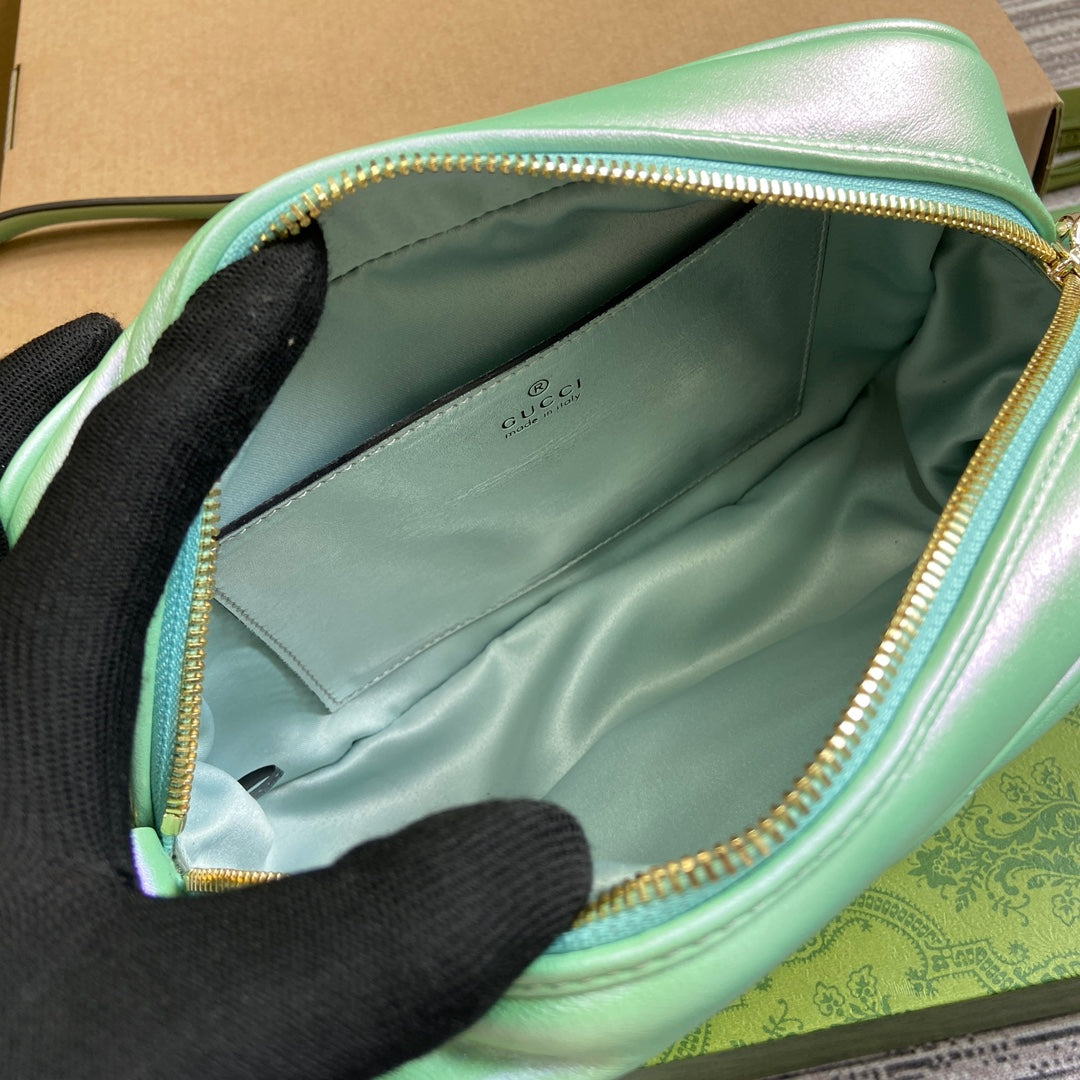 GG MARMONT 24 SMALL MATELASS¨¦ SHOULDER BAG GREEN IRIDESCENT CALFSKIN