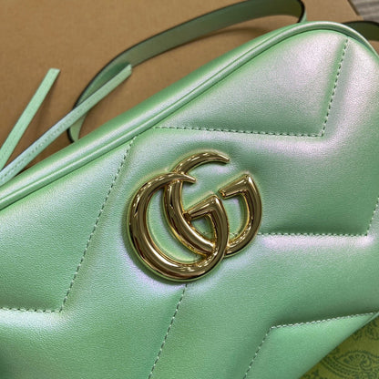 GG MARMONT 24 SMALL MATELASS¨¦ SHOULDER BAG GREEN IRIDESCENT CALFSKIN
