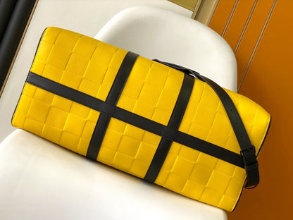 KEEPALL BANDOULI¨¨RE 50 IN YELLOW DAMIER SCUBA CALFSKIN