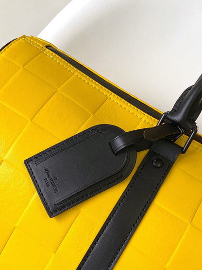 KEEPALL BANDOULI¨¨RE 50 IN YELLOW DAMIER SCUBA CALFSKIN