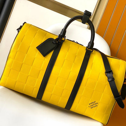 KEEPALL BANDOULI¨¨RE 50 IN YELLOW DAMIER SCUBA CALFSKIN