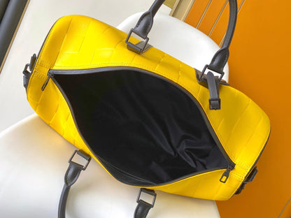 KEEPALL BANDOULI¨¨RE 50 IN YELLOW DAMIER SCUBA CALFSKIN