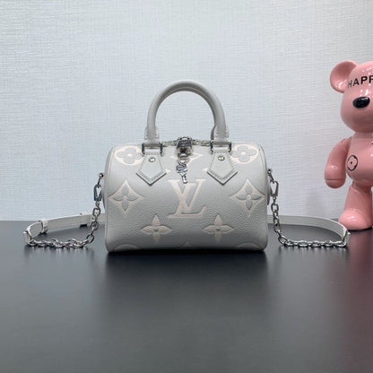 LV Speedy Bandouliere 20 Brume Gray Monogram Empreinte Leather 205495