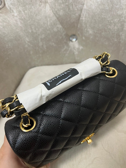 Flap Bag Mini 20cm Black Grained Calfskin Gold Hardware