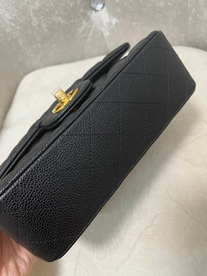 Flap Bag Mini 20cm Black Grained Calfskin Gold Hardware