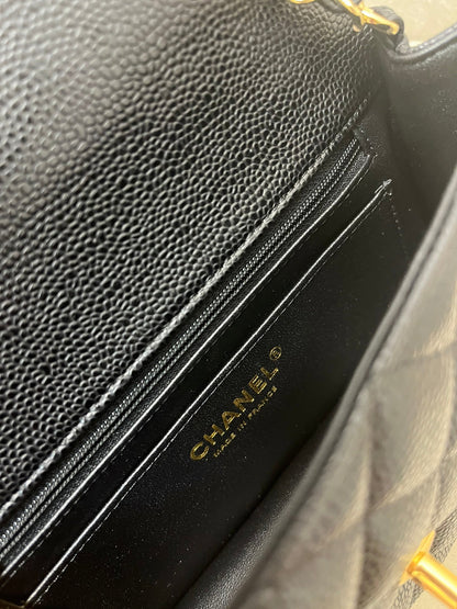 Flap Bag Mini 20cm Black Grained Calfskin Gold Hardware