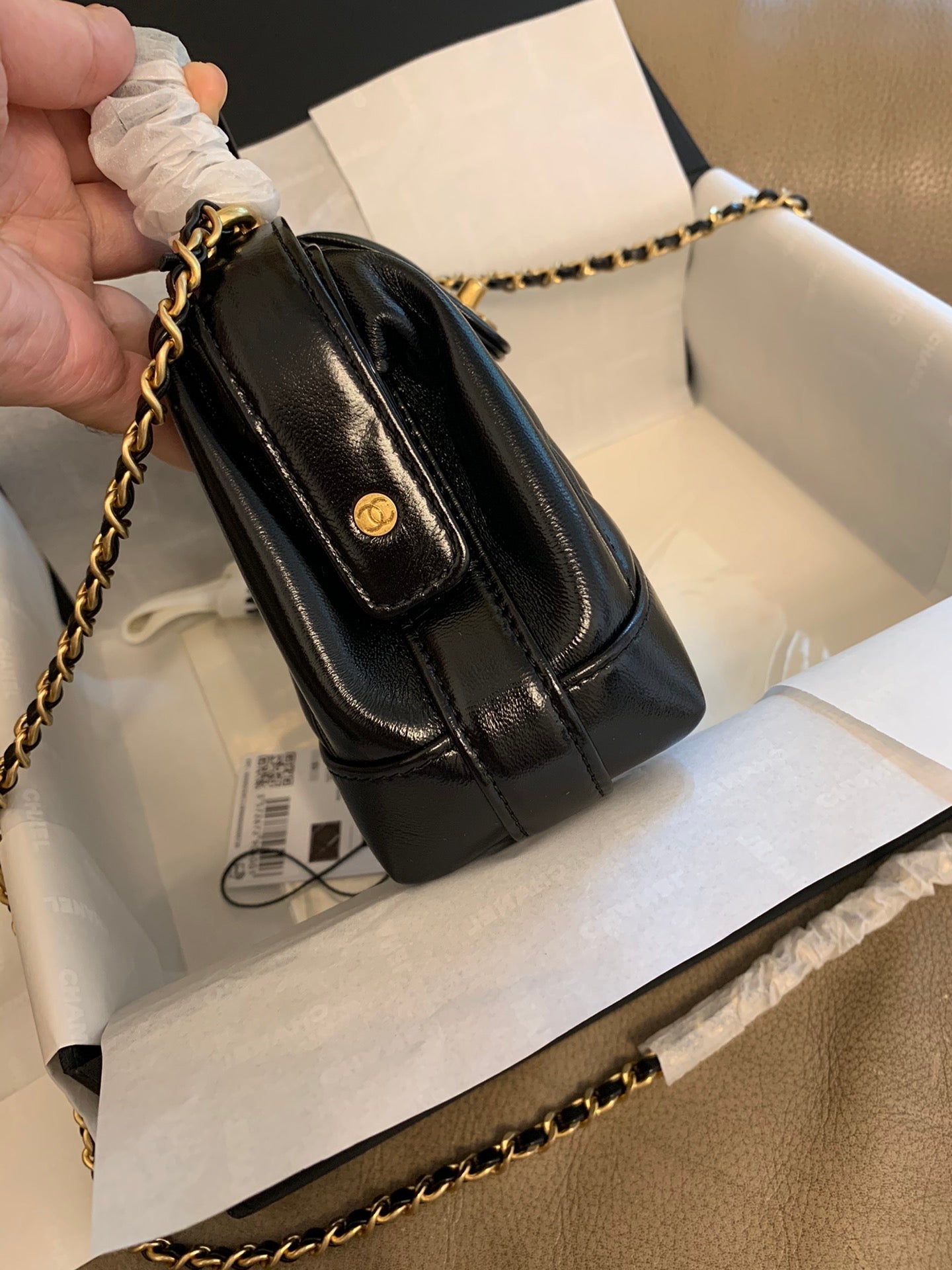 CC 24A 18cm Top Handle Mini Bag Black Lambaskin