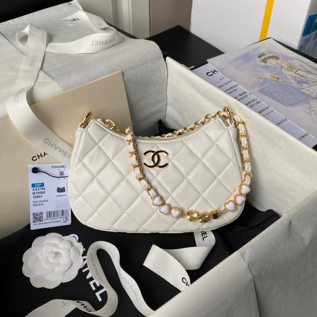 24p cc hobo bag 20cm white lambskin gold hardware