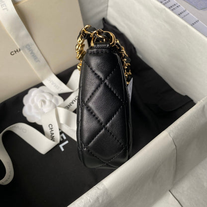 24p cc hobo bag 20cm black lambskin gold hardware