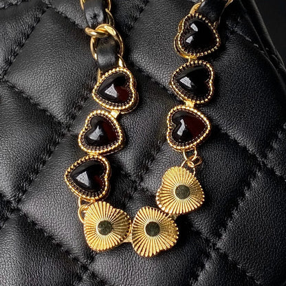 24p cc hobo bag 20cm black lambskin gold hardware