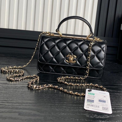 CC 24B Trendy Bag 18.5cm Black Lambskin Gold Hardware