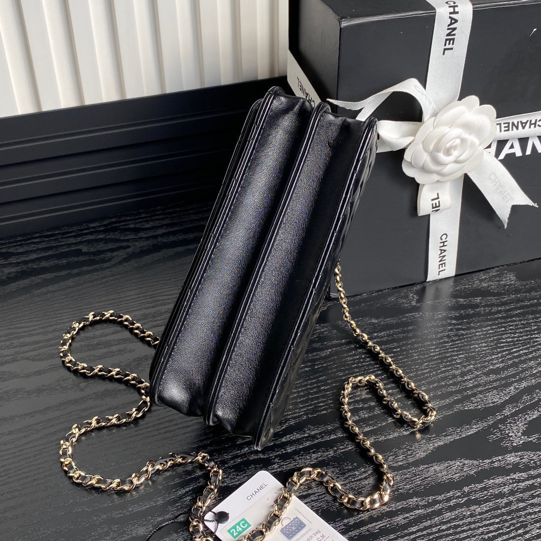 CC 24B Trendy Bag 18.5cm Black Lambskin Gold Hardware