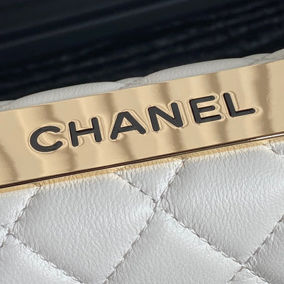 CC 24B Trendy Bag 18.5cm White Lambskin Gold Hardware