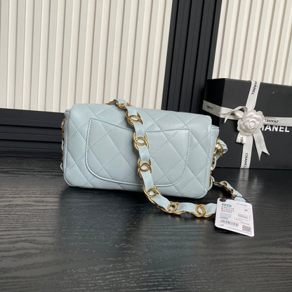 CC 24K Mini Flap Bag 21cm Cloud Blue Lambskin Gold Hardware