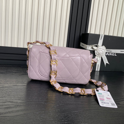 CC 24K Mini Flap Bag 21cm Light Violet Lambskin Gold Hardware