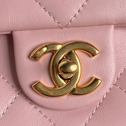 CC 24K Mini Flap Bag 21cm Pink Lambskin Gold Hardware