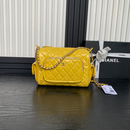 24K Camera Bag Yellow Calfskin Gold Hardware