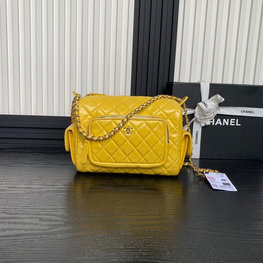 24K Camera Bag Yellow Calfskin Gold Hardware