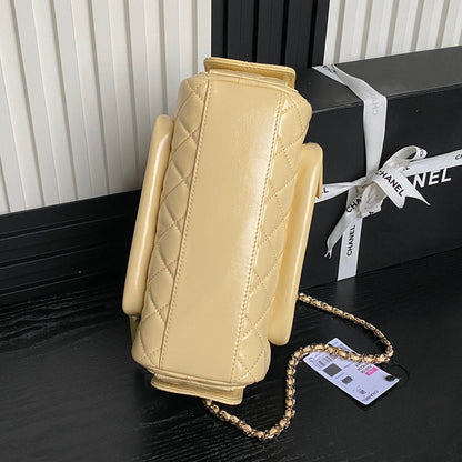24K Camera Bag Beige Calfskin Gold Hardware