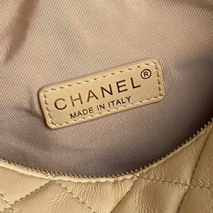 24K Camera Bag Beige Calfskin Gold Hardware