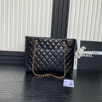 24K Shopping Bag 32cm Black Calfskin Gold Hardware