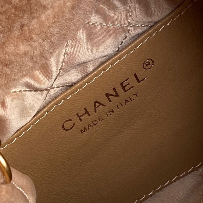 CC 24K Hobo 22 Bag 20cm Brown Wool Fur