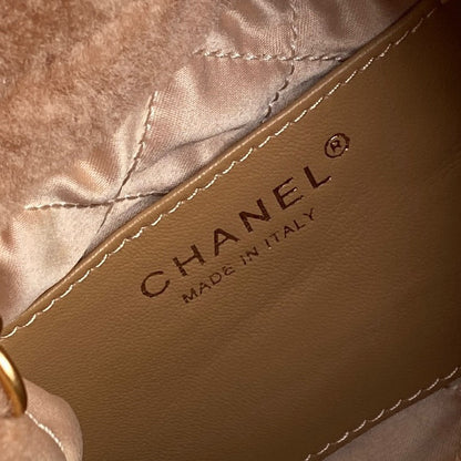 CC 24K Hobo 22 Bag 20cm Brown Wool Fur