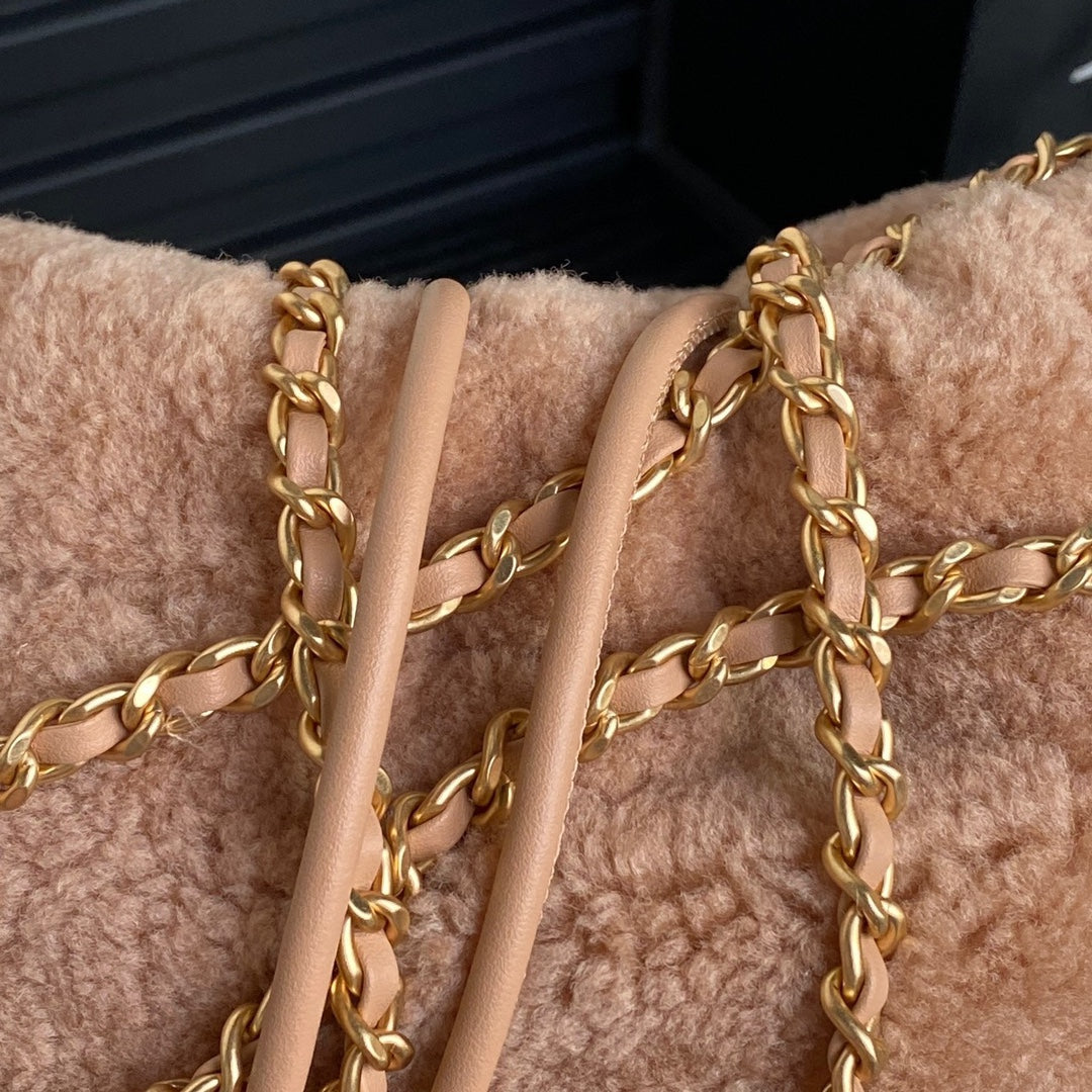 CC 24K Hobo 22 Bag 20cm Brown Wool Fur