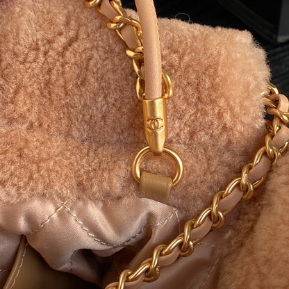 CC 24K Hobo 22 Bag 20cm Brown Wool Fur