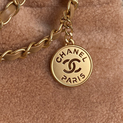 CC 24K Hobo 22 Bag 39cm Brown Wool Fur