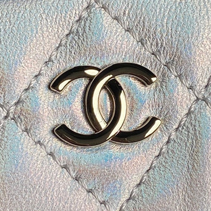 CC 25C Clutch With Strap 21cm Silver Metalic Calfskin