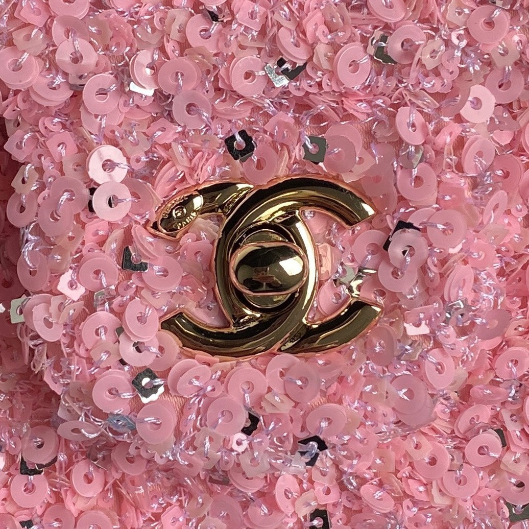 CC 24K Flap Bag 20cm Pink Sequin