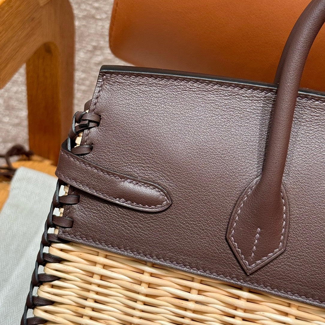 HM BIRKIN 25 CM PICNIC CHOCOLATE BAMBOO AND RATTAN