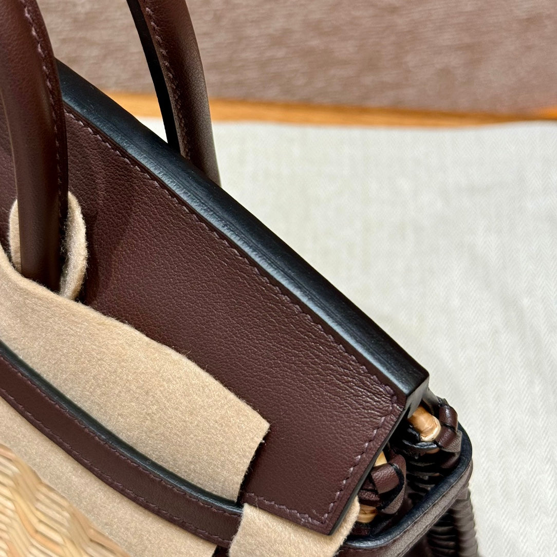 HM BIRKIN 25 CM PICNIC CHOCOLATE BAMBOO AND RATTAN