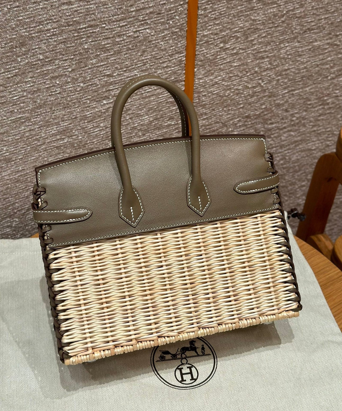 HM BIRKIN 25 CM PICNIC OLIVE BAMBOO AND RATTAN