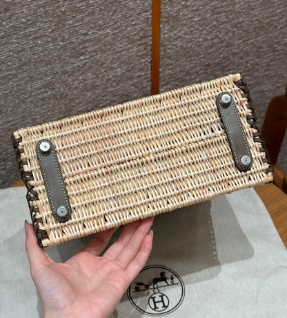HM BIRKIN 25 CM PICNIC OLIVE BAMBOO AND RATTAN