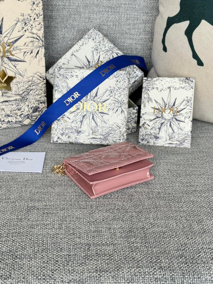 CD Caro 11cm Compact Wallet Shiny Pink Calfskin