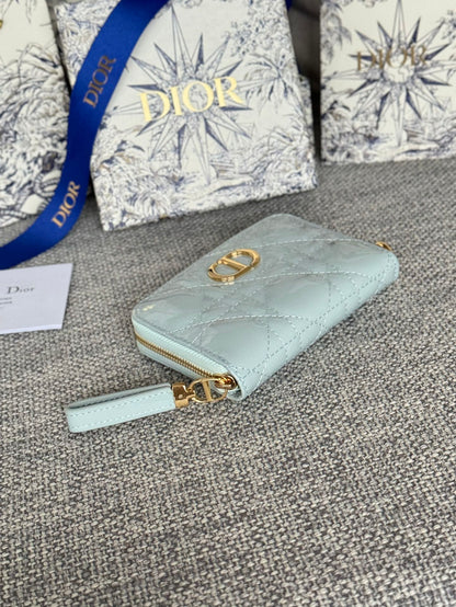 CD Logo Caro 11cm Compact Wallet Shiny Cloud Blue Calfskin