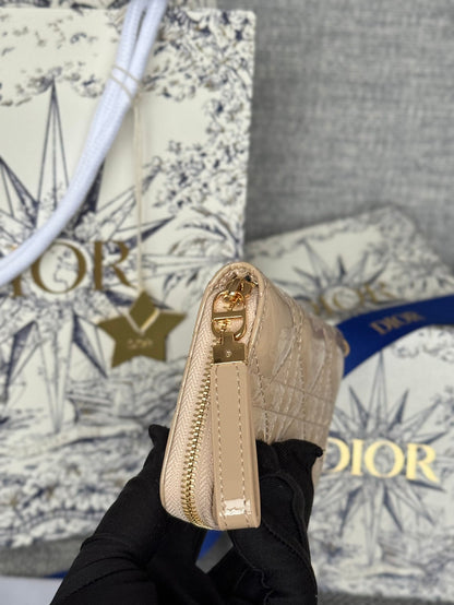 CD Logo Caro 11cm Compact Wallet Shiny Beige Calfskin