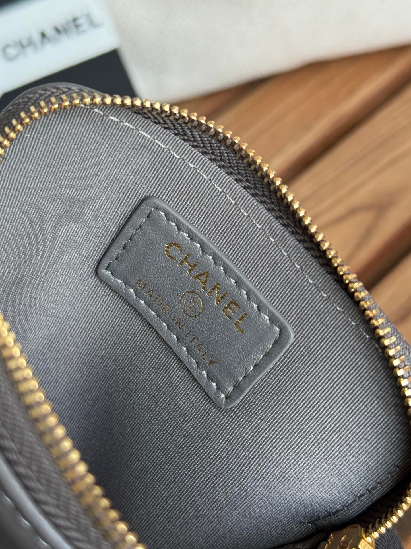 cc 19 zipped coin purse 11cm grey lambskin gold hardware