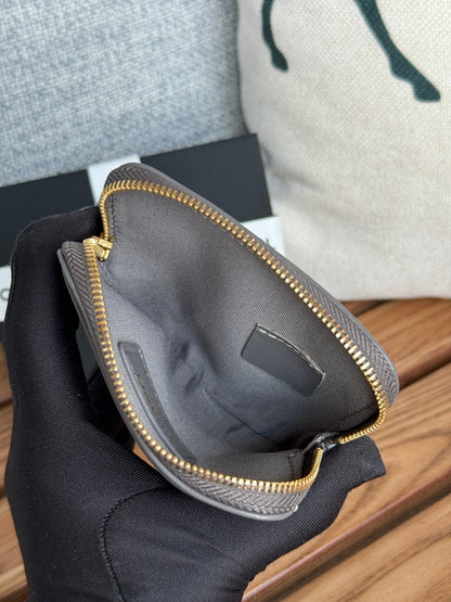 cc 19 zipped coin purse 11cm grey lambskin gold hardware