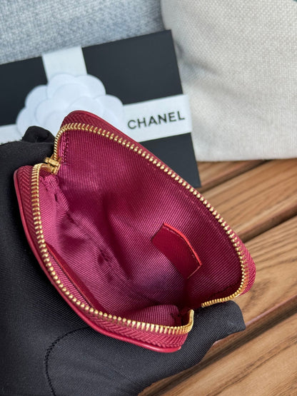 cc 19 zipped coin purse 11cm burgundy lambskin gold hardware