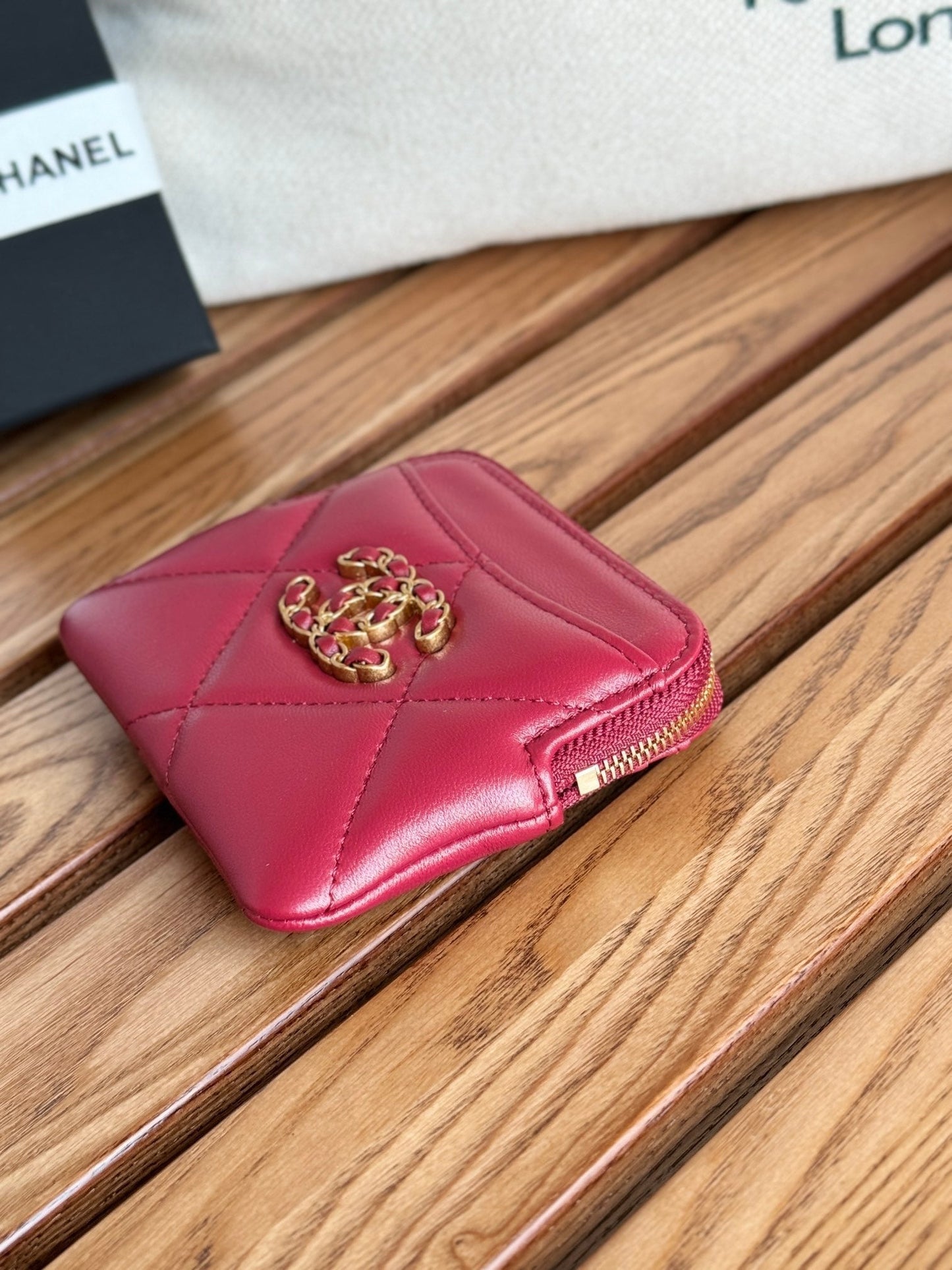 cc 19 zipped coin purse 11cm burgundy lambskin gold hardware