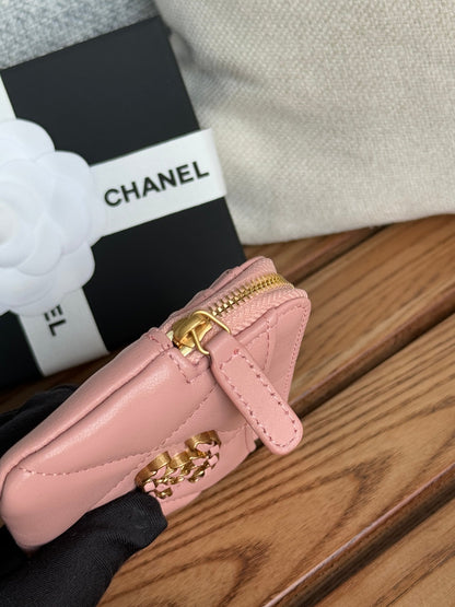 cc 19 zipped coin purse 11cm pink lambskin gold hardware