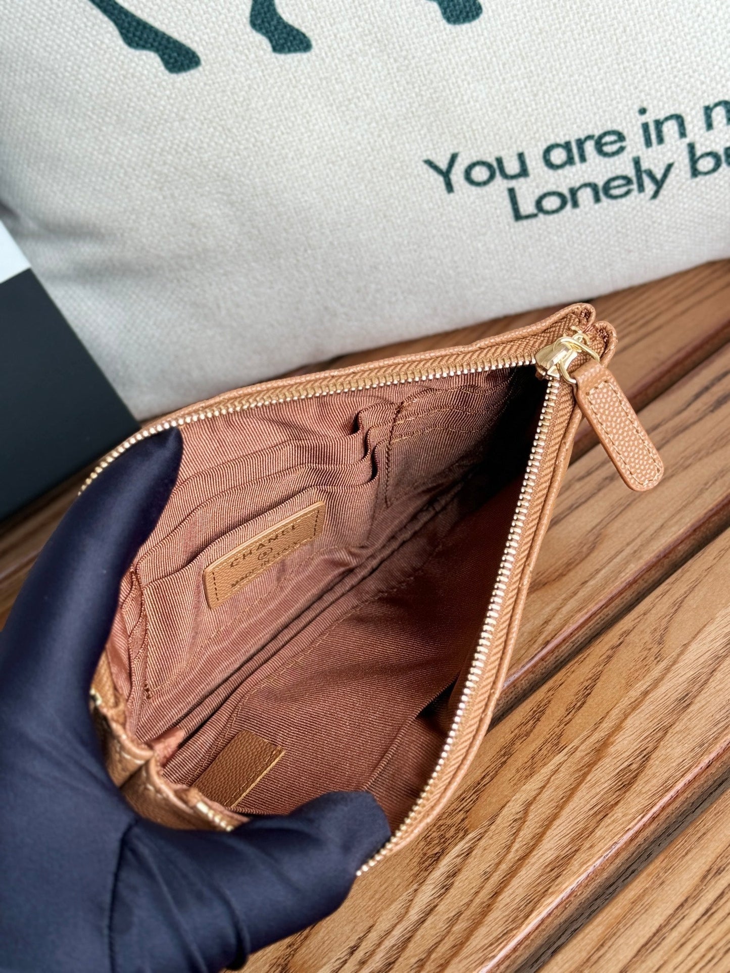 cc zipped wallet 20cm brown quilted caviar gold hardware