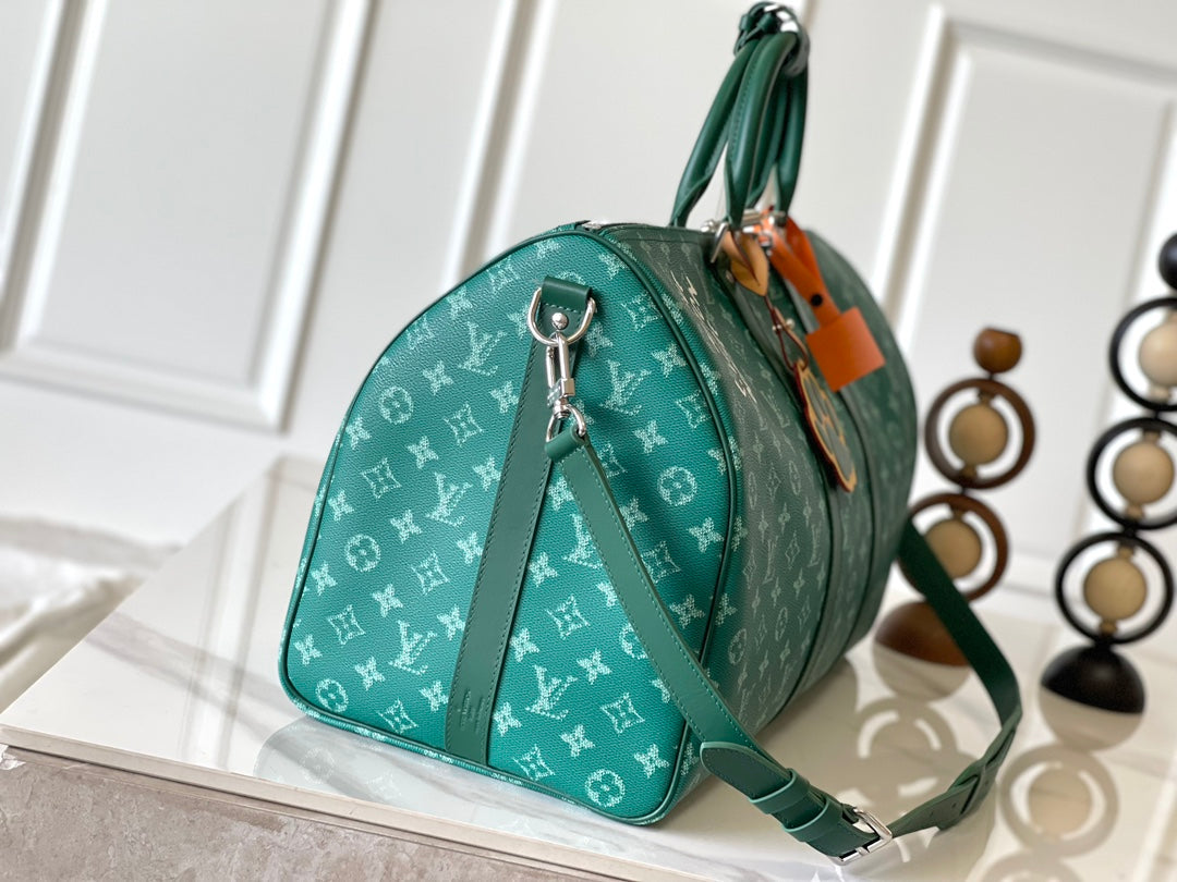 KEEPALL BANDOULI¨¨RE 50 IN GREEN MONOGRAM HERITAGE CANVAS
