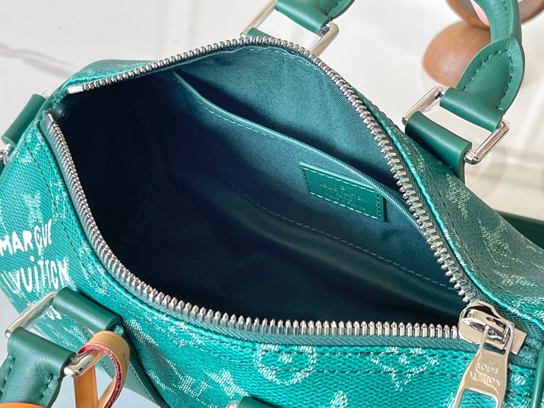 KEEPALL BANDOULI¨¨RE 25 IN GREEN MONOGRAM HERITAGE CANVAS