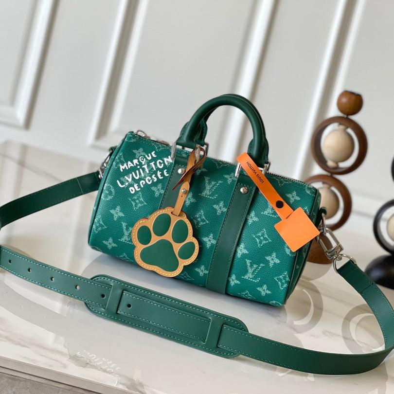 KEEPALL BANDOULI¨¨RE 25 IN GREEN MONOGRAM HERITAGE CANVAS